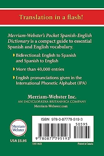 Merriam-Webster's Pocket Spanish-English Dictionary, Newest Edition, (Flexible Paperback) by Merriam-Webster