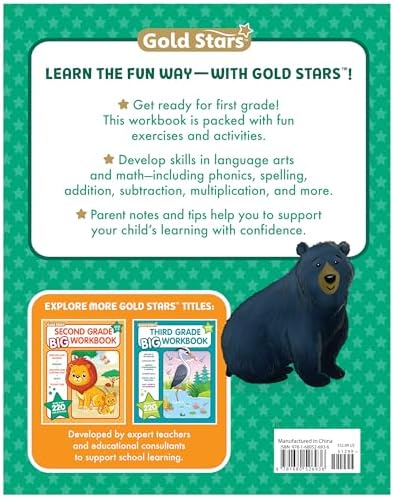First Grade Big Workbook Ages 6 - 7: 220+ Activities, Phonics, Spelling, Reading, Language Arts, Math, Space, Measurement and Time (Gold Stars Series) by Gold Stars
