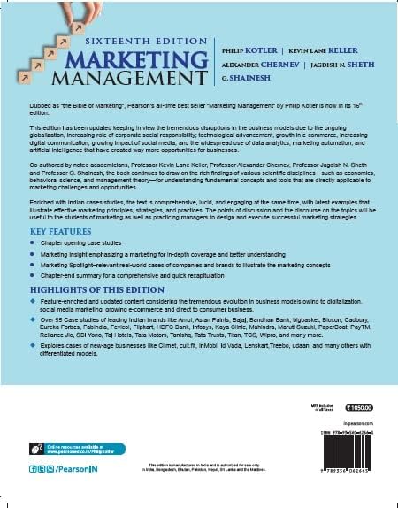 Pearson Marketing Management 16th Edition Paperback by Philip Kotler ? Kevin lane KellerJagdish N. Sheth ? G.Shainesh