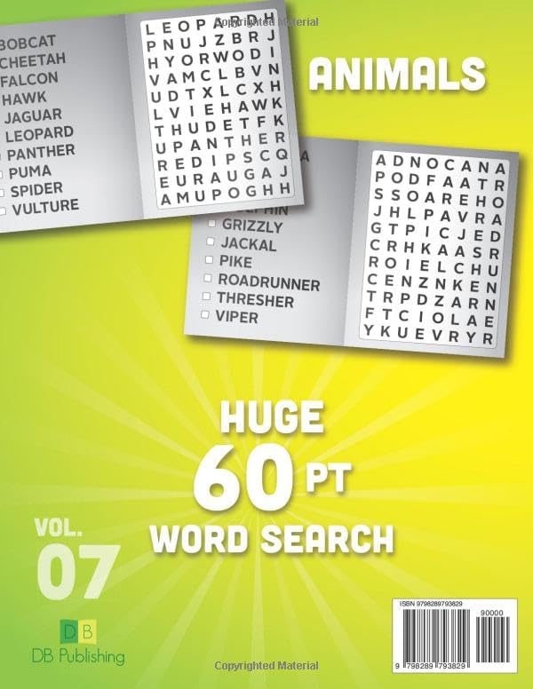 SUPER LARGE FONT SIZE 60 pt Animals WORD SEARCH: Easy-to-Read Word Searches for Seniors and Low Vision Puzzle Lovers, vol. 07 (THEMED WORD SEARCH, SUPER LARGE FONT SIZE 60 pt) by DB Publishing