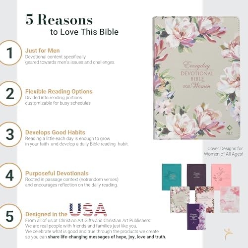 NLT Holy Bible Everyday Devotional Bible for Women New Living Translation, Vegan Leather, Pink Floral Printed, Flexible Daily Bible Reading Plan Options (NLT Womens Devo Editions) by Christian Art Publishers