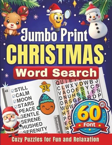 Jumbo Print Christmas Word Search (60 pt Font): Cozy Puzzles for Fun and Relaxation: Brain-Boosting Holiday Games for Seniors, Teens, and Adults with Low Vision by CLEAR VISION PRESS
