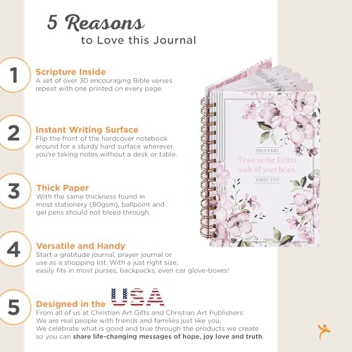 Christian Art Gifts Spiral Journal: Trust In The Lord - Proverbs 3:5 | Gifts for Women, Hardcover Notebook, Wide Ruled Notebook, Christian Journal, 192 Lined Pages, Floral, Pink (8.4” x 6.4” x 1”) by Christian Art Gifts