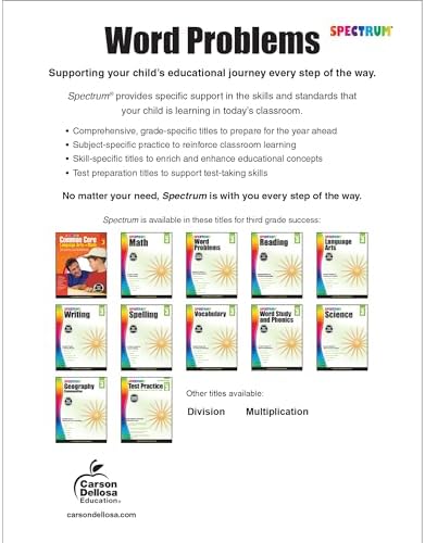 Spectrum Word Problems 3rd Grade Math Workbook, Geometry, Algebra Prep, Fractions, Telling Time, Money, and More Mathematics, Classroom or Homeschool Curriculum (Volume 76) by Spectrum