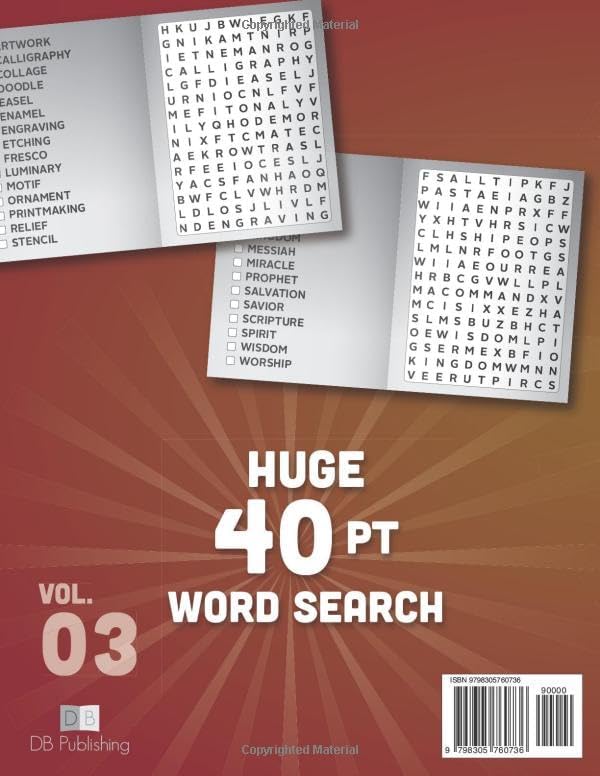 SUPER LARGE FONT SIZE 40 pt WORD SEARCH, vol. 03: Huge Jumbo Print Puzzle Book with XL Letters for the Visually Impaired and Seniors (Themed SUPER LARGE FONT 40 pt WORD SEARCH) by DB Publishing