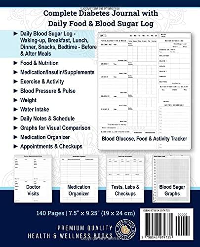 Complete Diabetes Journal with Food & Blood Sugar Log: Daily Blood Glucose Monitoring at Each Meal(Before/After) with Food, Nutrition, Medication/Insulin, Exercise, Activity Tracking & More by Pistachio Publishing