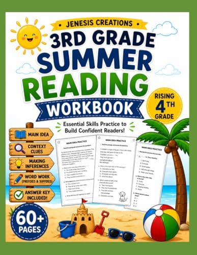 3rd Grade Summer Reading Workbook: Rising 4th Grade Practice with Main Idea, Context Clues, Making Inferences, and Word Work by Jenesis Creations
