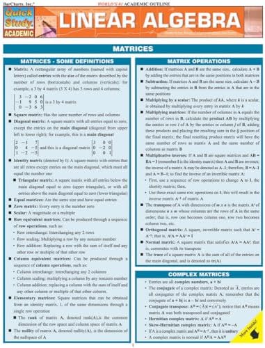 Linear Algebra: a QuickStudy Laminated Reference Guide (Quick Study Academic) by S B Kizlik