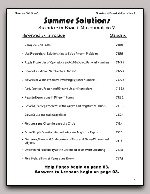 Summer Solutions Standards-Based Mathematics Level 7 by SUMMER SOLUTIONS. MINUTES A DAY - MASTERY FOR A LIFETIME!