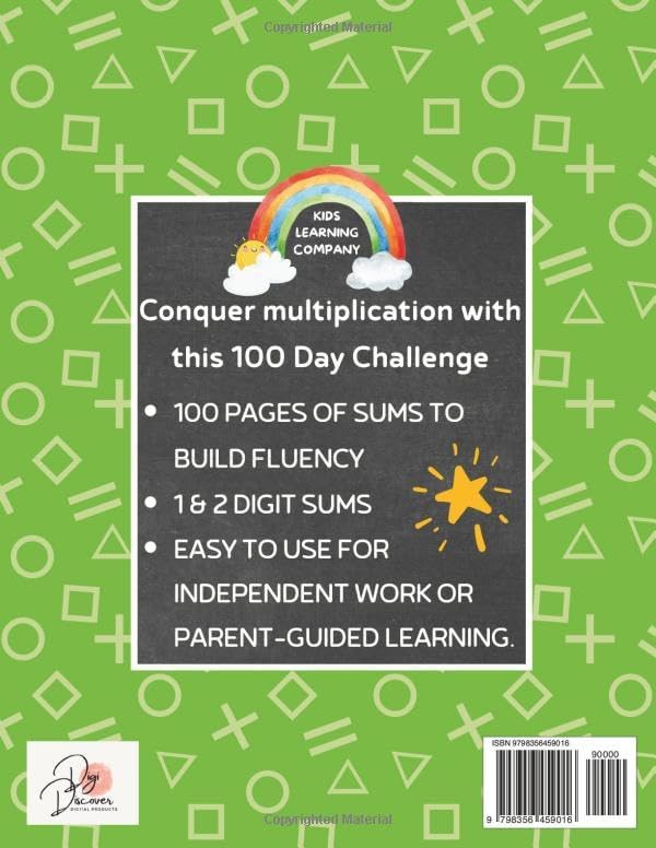 100 Day Multiplication Math Workbook for Ages 7-9: Math Workbook for grade 2-3, Homeschool 2nd/3rd grade Math, Summer Workbook Grade 2-3 (Kids ... Summer Workbook Series: Pre-K to Grade 5) by DigiDiscover Press