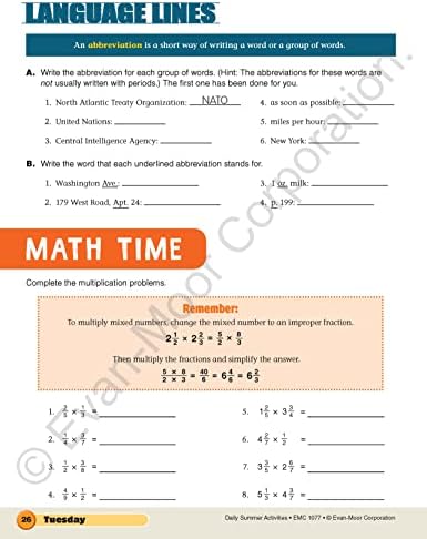 Evan-Moor Daily Summer Activities, Grade 6-7 Workbook, Prevent Learning Loss, Reading Comprehension, Writing, Math, Grammar, Punctuation, Spelling, Multiplication, Division, Fractions, Geography, Maps by Evan-Moor Educational Publishers