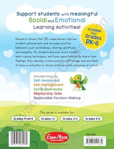 Evan-Moor Social and Emotional Learning Activities, Grades 1-2, Homeschool and Classroom Resource, Reproducible Worksheets, Workbook, Self-Awareness, Relationships, Mindfulness, Kindness, Puzzles, SEL by Evan-Moor Educational Publishers