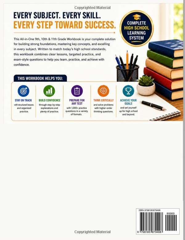 9th, 10th and 11th Grade All Subjects Workbook: Comprehensive High School Learning in Math, English, Science, History, Writing & Critical Thinking ... Tests & Answers (Everyday Learning Series) by Henrique Learning