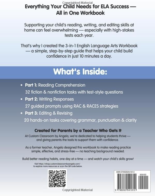 6th Grade ELA Workbook: Reading Comprehension, Writing, and Grammar Practice for Summer Learning & STAAR Test Prep.: Master key ELA skills with ... grammar review. Great for summer learning. by Angela Sultzer