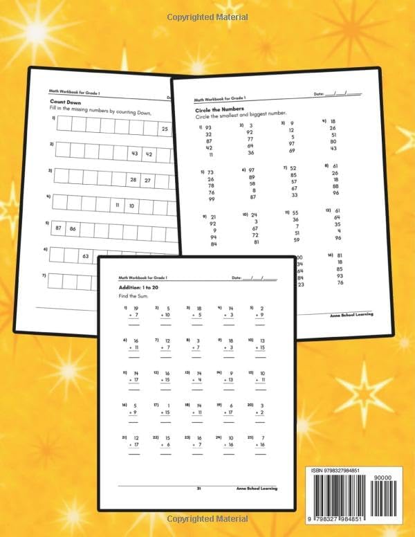 Summer Math Workbook Grade 1, With Counting, Addition and Subtraction, Telling Time, and Place Value Skills: 1st Grade Math Practice Summer Workbook With Answers by Anna School Learning