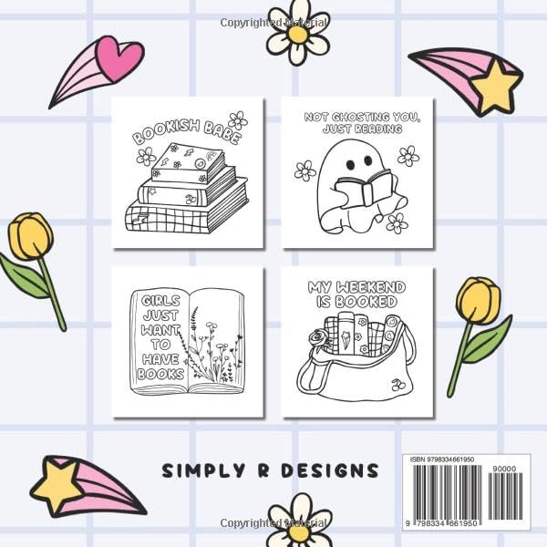 A Book Lovers Coloring Book, 30 Bold And Easy Bookish Coloring Pages For Teens And Adults by Simply R Designs