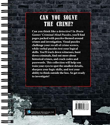 Brain Games - Criminal Mind Puzzles: Crime-Themed Brain Teasers | Visual, Verbal, Memory & Logic Puzzles | Spiral Bound Activity Book for Adults & Teens by Publications International Ltd.