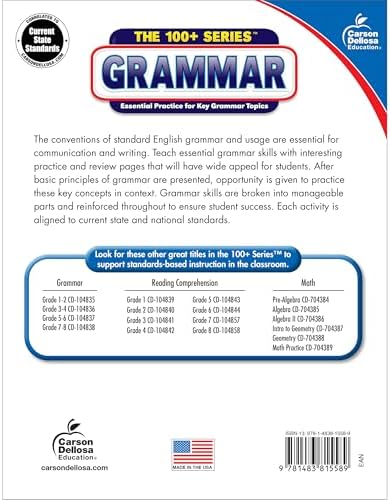Carson Dellosa | The 100 Series: Grammar Workbook Grades 7-8, Language Arts, 128pgs by Carson Dellosa Education