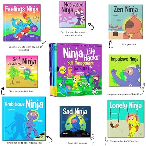 Ninja Life Hacks Self Management 8 Book Box Set (Books 33-40: Impulsive, Lonely, Sad, Ambitious, Zen, Feelings, Motivated, Self Disciplined) by Mary Nhin