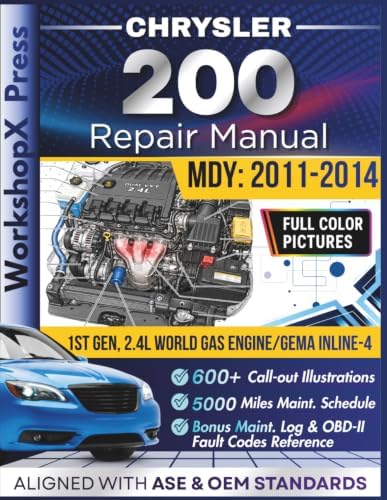 CHRYSLER 200 2011-2014 REPAIR MANUAL: Beginner-Friendly DIY Guide for the 1st Gen, 2.4L World Gas Engine/GEMA inline-4 Engine, 600+ Full-Color Repair Illustrations and Step-by-Step Instructions by Jon Diesel