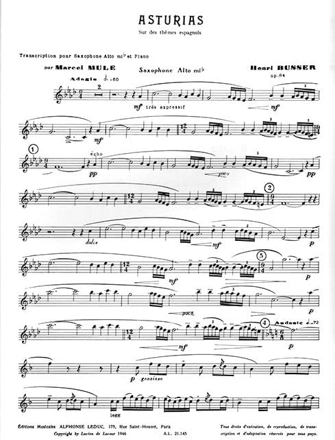 HENRI BUSSER: ASTURIAS SUR DES THEMES ESPAGNOLS, OP. 84 (ALTO SAXOPHONE/PIANO) by BUSSER HENRI (COMPO