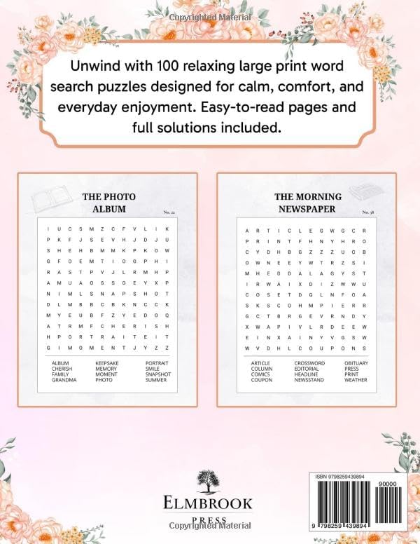 Quiet Moments Word Search for Seniors: 100 Relaxing Large Print Word Find Puzzles to Unwind and Keep Your Mind Sharp (Elmbrook Large Print Word Search Collection) by Elmbrook Press