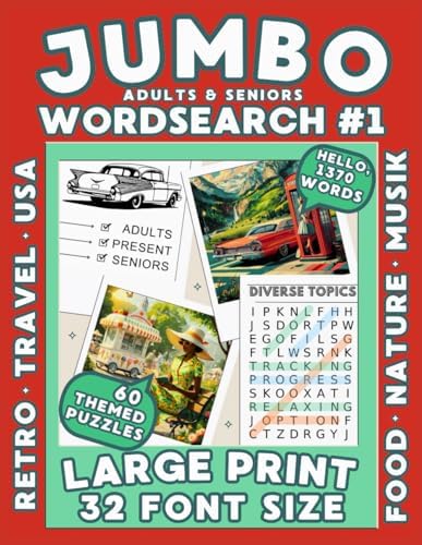 Jumbo Word Search for Adults and Seniors Extra Large Print 32 Font Size Vol.1: Eye Friendly Word Finds with 1370 Hand-Picked Words with Relaxing ... Puzzles Retro Nostalgic Topics included. by BY THE WINDOW PRODUCTION