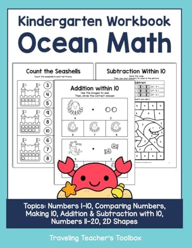 Kindergarten Workbook Ocean Math by Traveling Teacher's Toolbox