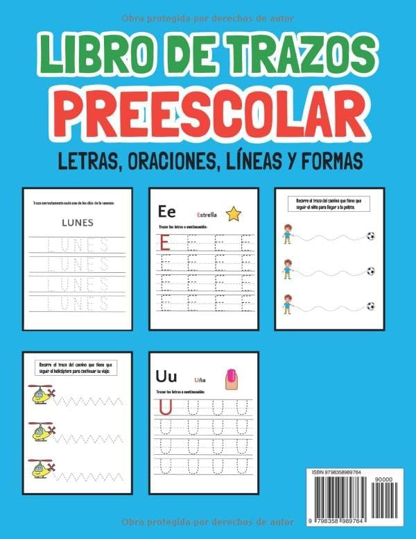 Libro de Trazos - Preescolar: Un Cuaderno de Actividades Infantiles para Aprender a Escribir o Repasar Letras y Oraciones - Lineas y Formas - ... para Niños en Español) (Spanish Edition) by Saul Mandrade