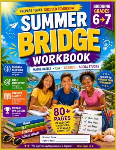 Summer Bridge Workbook Grade 6 to 7: Daily Practice in Math, Reading, Writing, Science, Social Studies, Algebra Readiness, Geometry, and Critical Thinking for Students Entering 7th Grade by Dr Crawford Allison