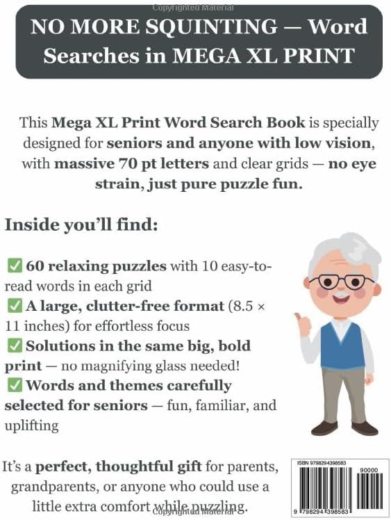 Mega XL Font 70 pt Size Word Search VOL. 3: Designed for Seniors, Low Vision & Visually Impaired | 60 Relaxing Puzzles | 8.5x11 Inches | Thoughtful Gift for Parents, Grandparents & Loved Ones by SG Books