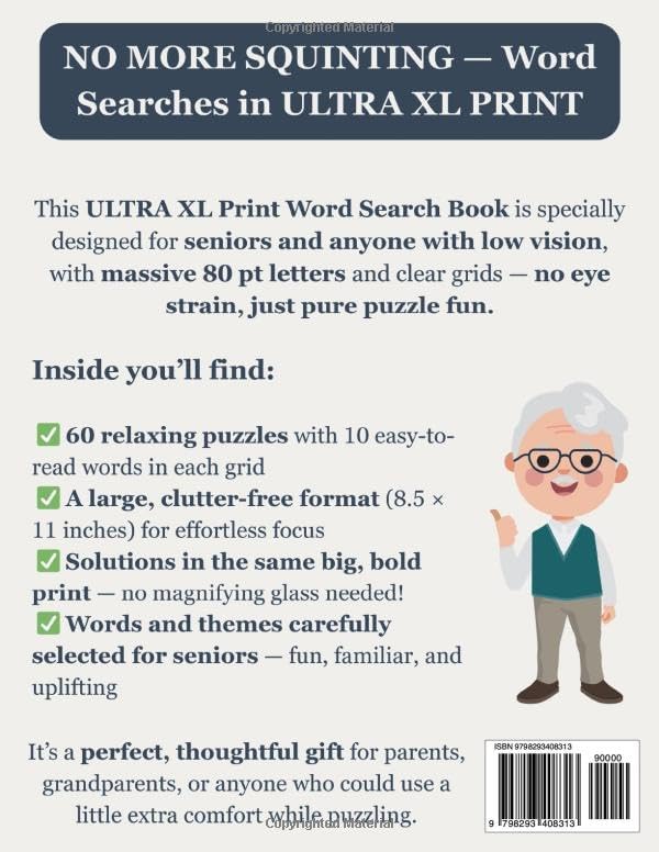 Ultra XL Font 80 pt Size Word Search VOL. 3: Designed for Seniors, Low Vision & Visually Impaired | 60 Relaxing Puzzles | 8.5x11 Inches | Thoughtful ... & Loved Ones (Ultra XL Print Word Search) by SG Books