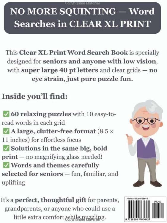 Clear XL Font 40 pt Size Word Search VOL. 4: Designed for Seniors, Low Vision & Visually Impaired | 60 Relaxing Puzzles | 8.5x11 Inches | Thoughtful ... & Loved Ones (Clear XL Print Word Search) by SG Books