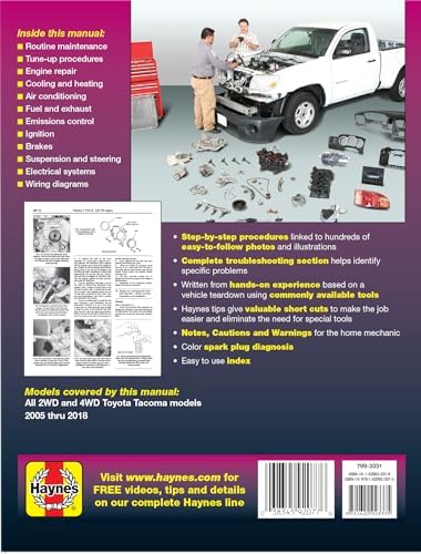 Toyota Tacoma 2005 thru 2018 Haynes Repair Manual (Haynes Automotive) by Haynes Publishing
