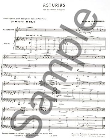 HENRI BUSSER: ASTURIAS SUR DES THEMES ESPAGNOLS, OP. 84 (ALTO SAXOPHONE/PIANO) by BUSSER HENRI (COMPO