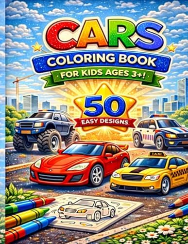 Cars Coloring Book for Kids Ages 3-8: 50 Big and Easy Cars, Trucks, Police Cars and More Fun Vehicles (Q8 Coloring Cars Series) by Q8 Coloring