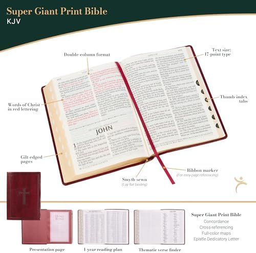 KJV Holy Bible, Super Giant Print Faux Leather Red Letter Edition - Thumb Index & Ribbon Marker, King James Version, Burgundy (KJV Super Giant Print Editions) by Christian Art Publishers