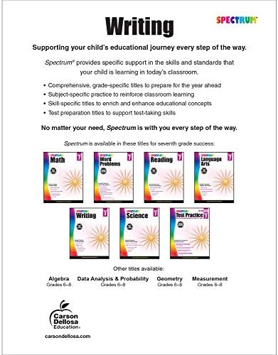 Spectrum 7th Grade Writing Workbooks, Ages 12 to 13, 7th Grade Writing, Informative, Argumentative, Comparative, and Fiction Story Writing Prompts, Writing Practice for Kids - 136 Pages by Spectrum