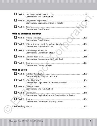 Evan-Moor Daily 6-Trait Writing, Grade 1, Homeschool and Classroom Resource Workbook, Reproducible Worksheets, Teaching Edition, Lesson Plans, Ideas, Organization, Word Choice, Sentence Fluency, Voice by Evan-Moor Educational Publishers