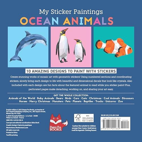 My Sticker Paintings: Ocean Animals: 10 Magnificent Paintings (Happy Fox Books) Sticker-by-Number for Kids 6-10 - Jellyfish, Dolphins, Penguins, and Sharks, with 36 to 149 Stickers per Design by Logan Powell