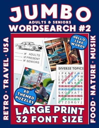 Jumbo Word Search for Adults and Seniors Extra Large Print 32 Font Size.: Big Print Word Finds for Seniors with 60 Themed Puzzles Retro Nostalgic Topics included. by BY THE WINDOW PRODUCTION
