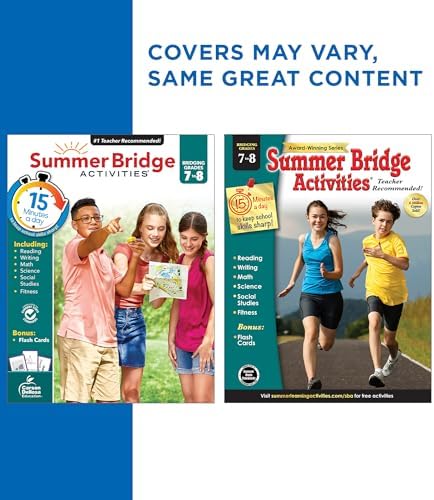 Summer Bridge Activities 7th Grade to 8th Grade Workbooks All Subjects, Math, Language Arts, Science, Social Studies, Fitness, Seventh & Eighth Grade with Flash Cards, eBooks & More (Volume 9) by Summer Bridge Activities