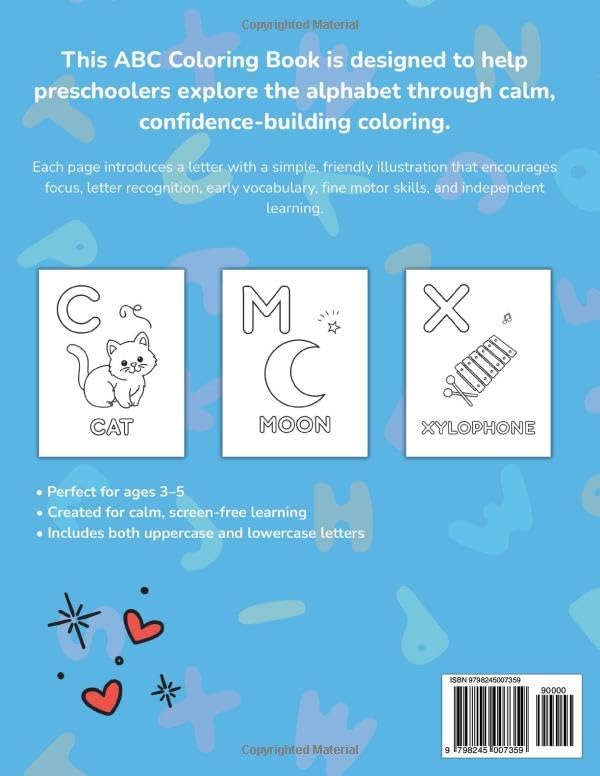 ABC Coloring Book for Kids Ages 3-5: Alphabet Coloring Pages for Preschoolers to Learn Letters with Animals, Food, Vehicles & Everyday Objects Kids Know and Love by Nina Heynes