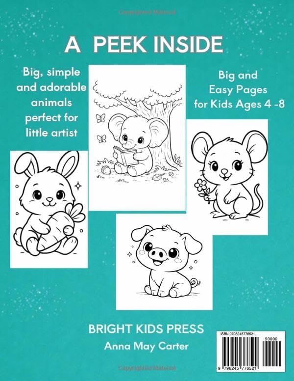 Cute Animals Coloring & Activity Book for Kids Ages 4–8: Big & Easy Coloring Pages, Simple Activities – One-Sided Pages (Bright Kids Press Coloring & Activity Series) by Anna May Carter