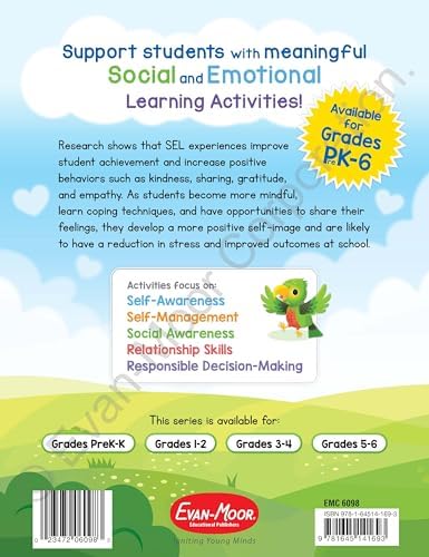 Evan-Moor Social and Emotional Learning Activities, Grades 5-6, Homeschool and Classroom Resource, Reproducible Worksheets, Workbook, Self-Awareness, Relationships, Mindfulness, Kindness, SEL by Evan-Moor Educational Publishers