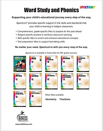 Spectrum Grade 5 Word Study and Phonics Workbooks, Ages 10 to 11, 5th Grade Word Study and Phonics, Word Families, Analogies, Acronyms, Diagraphs, and Vocabulary Builder - 176 Pages by Spectrum