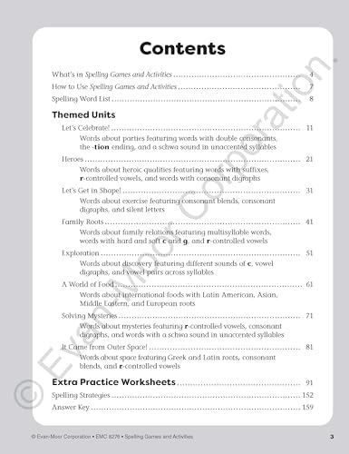 Evan-Moor Spelling Games and Activities, Grade 6 - Classroom Resource, Reproducible Worksheets, Teaching Edition, Spelling Strategies, Word Study Skills by Evan-Moor Educational Publishers