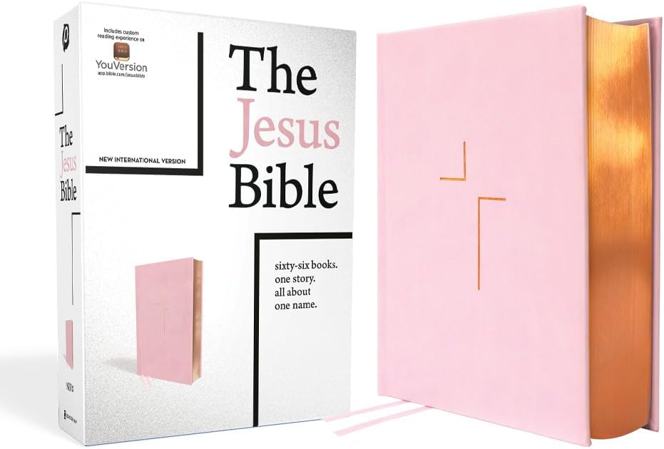 The Jesus Bible, NIV Edition, Leathersoft over Board, Pink, Comfort Print: Sixty-Six Books. One Story. All About One Name. by Zondervan