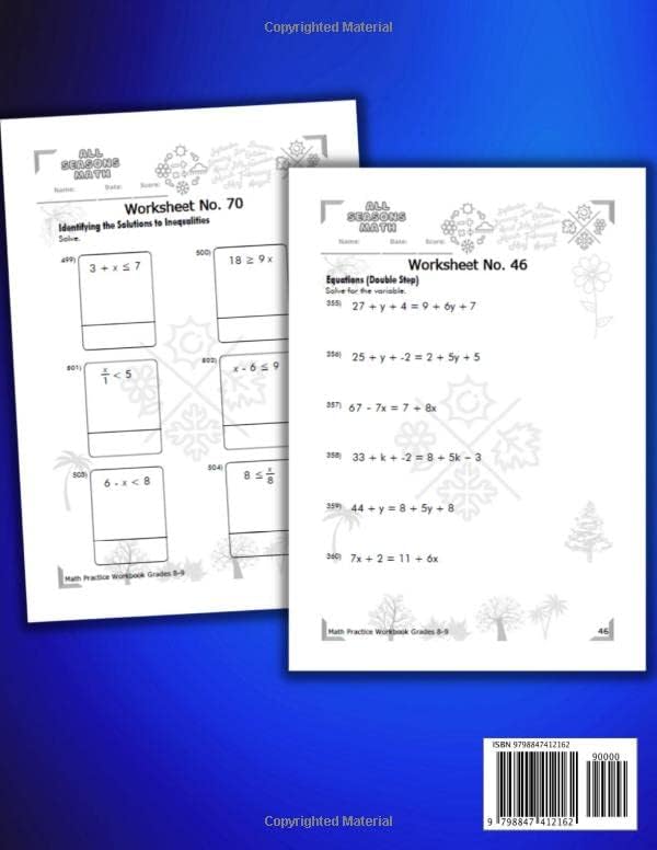 Math Practice Workbook Grades 8-9: 1392 Questions to Master Essential Math Skills (Inequalities, Solving Equations, Algebraic Expressions, PEMDAS, ... Pythagorean Theorem and More) With Answer Key by All Seasons Math