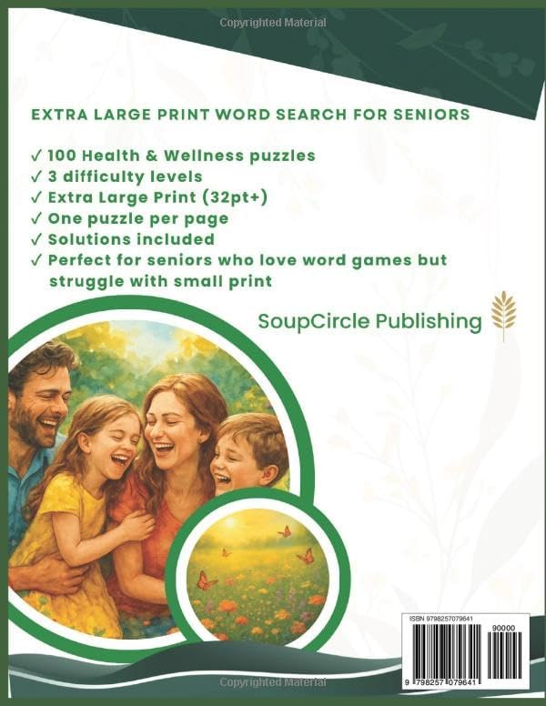 Word Search Puzzle Book for Seniors: Health & Wellness Volume 5 - Extra Large Print 100 Easy to Hard Puzzles (Extra Large Print for Seniors) by SoupCircle Publishing